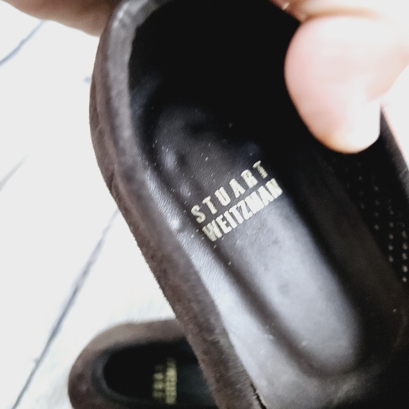 STUART WEITZMAN | perforated suede leather square toe heeled loafer shoes - Picture 10 of 11